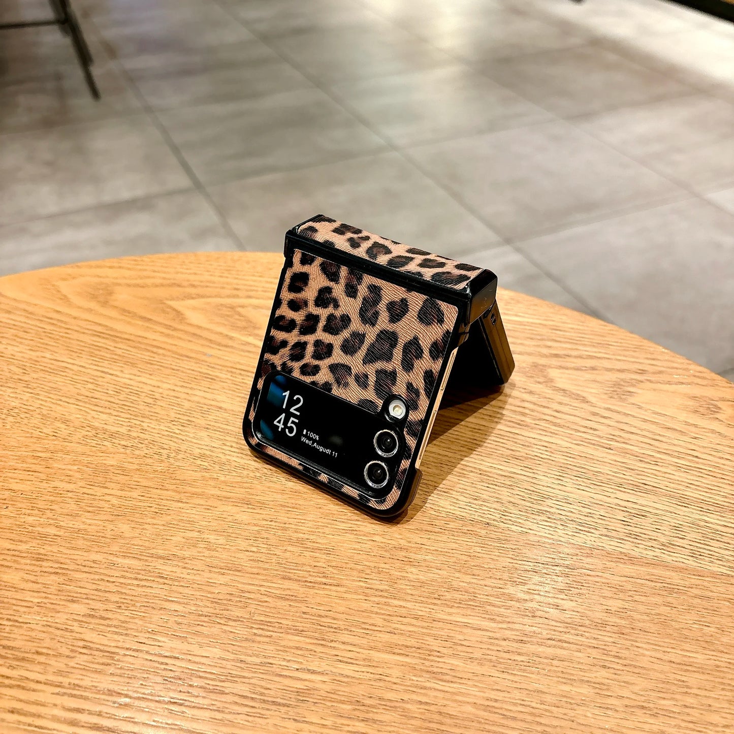Luxury Leopard Grain Leather Plastic Folding Case For Samsung Galaxy Z Flip 3 4 5 6 Cover