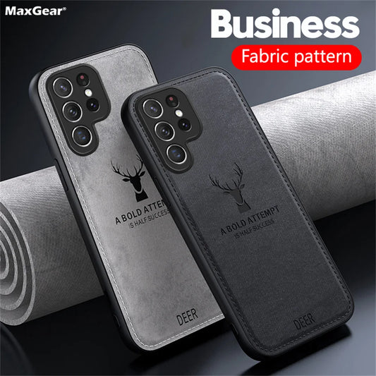 Business Fabric Pattern Deer Case For Samsung S25 S24 S23 S22 S21 Plus Ultra S20 FE Note20 A16 A36 A55 A54 A52 A35 A34 A32 A25