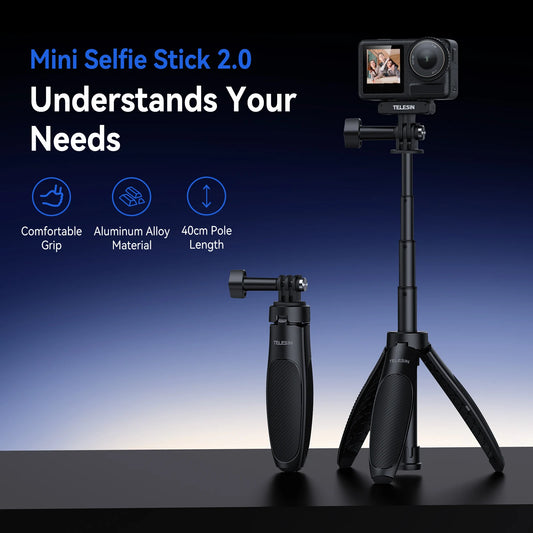 TELESIN Mini Quick Release Selfie Stick Tripod Portable Adjustable Length for GoPro Insta360 DJI Osmo Action Action Camera