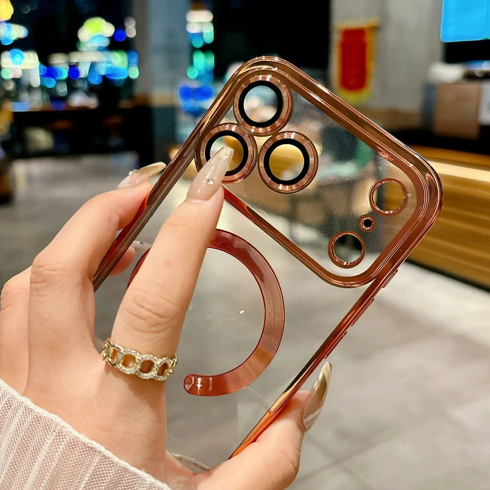 Luxury Magnetic For Magsafe Wireless Charge Plating Clear Case For iPhone 17 16 15 14 13 12 11 Pro Max Shockproof Silicone Cover