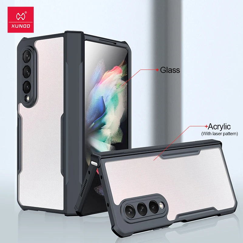 Xundd For Samsung Galaxy Z Fold 3 4 5 6 Fold 7 Foldable Case Airbag Anti-drop Camera Protect Acrylic&TPU Cover For