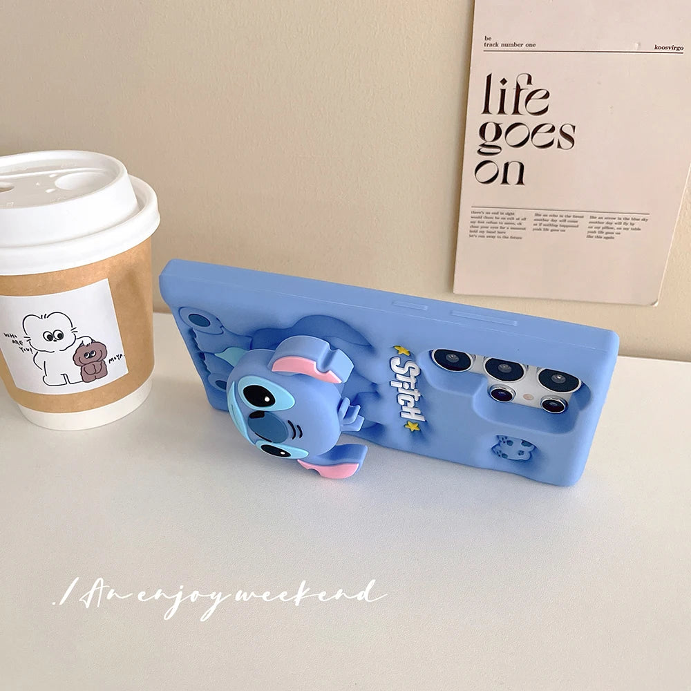 For Samsung Galaxy A12 A13 A15 A24 A25 A53 A32 A30S A51 A54 S21 FE Stitch Head Grip Tok Holder Cartoon Silicon Soft Phone Case