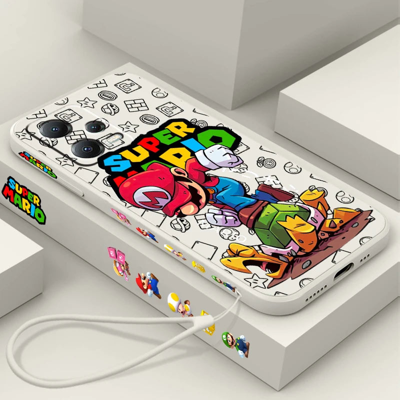 S-Super M-Marios B-Bros Liquid Left Rope For Xiaomi Redmi Note 13 12 12S 12R 11 11T 11S 10 10S Pro Plus 5G Back Phone Case