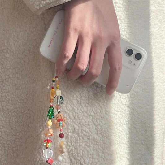 Cute Christmas Tree Phone Chain Pendant Wrist Strap Anti-lost Lanyard For iPhone 16 Decorative Strap Bracelet Phone Accessories