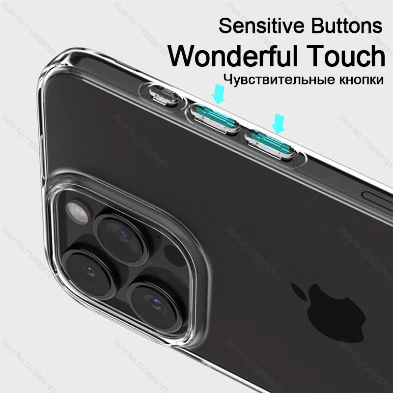 Original Clear Silicone Phone Case For Apple iPhone 15 13 12 11 14 Pro Max Mini X XS XR 7 8 Plus SE Shockproof Cover Accessories