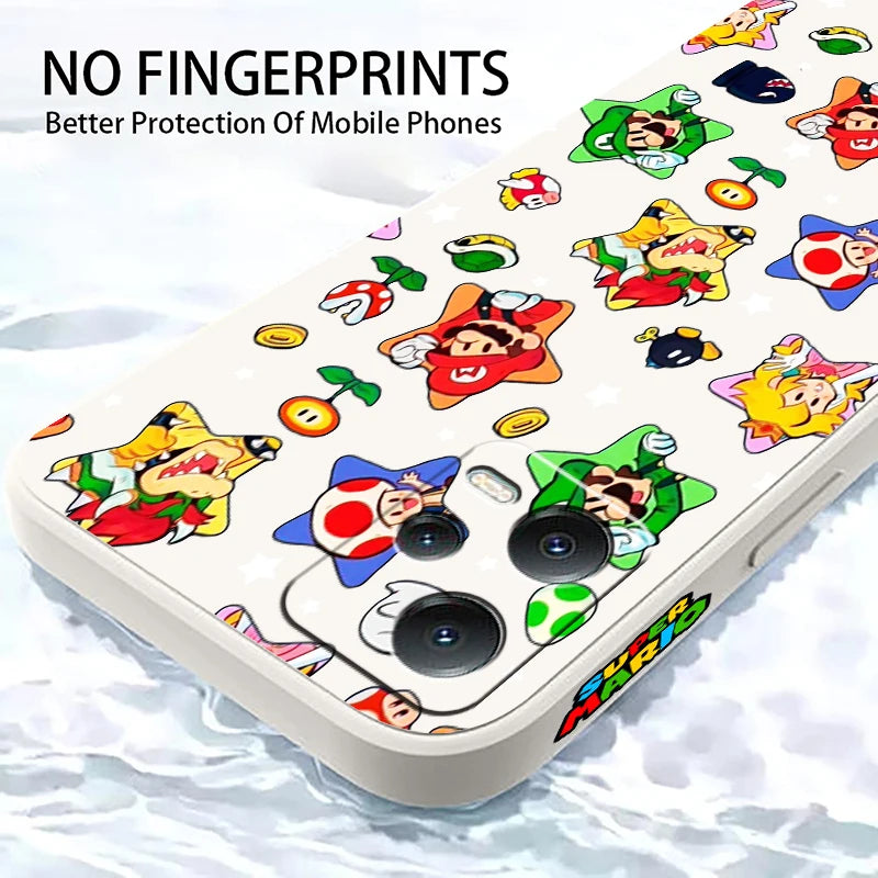 S-Super M-Marios B-Bros Cute Liquid Left Rope For Xiaomi Redmi Note 13 12 12S 12R 11 11T 11S 10 10S Pro Plus 5G TPU Phone Case