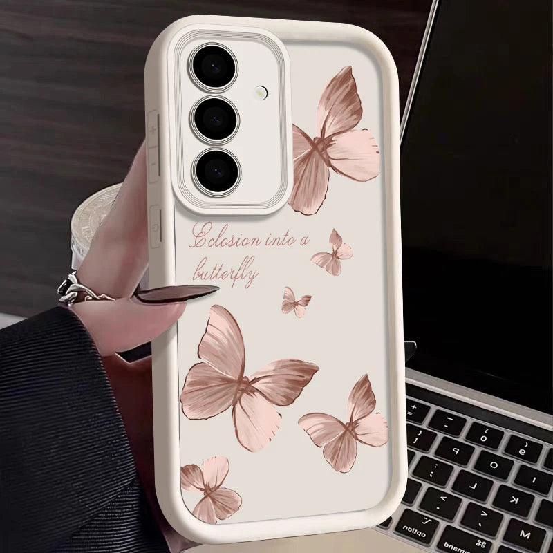 Gold Butterfly Soft TPU Case For Samsung Galaxy A55 A54 A15 A56 A16 A35 A53 A25 5G S25 S24 S23 S22 Ultra Plus S23 FE Phone Cover