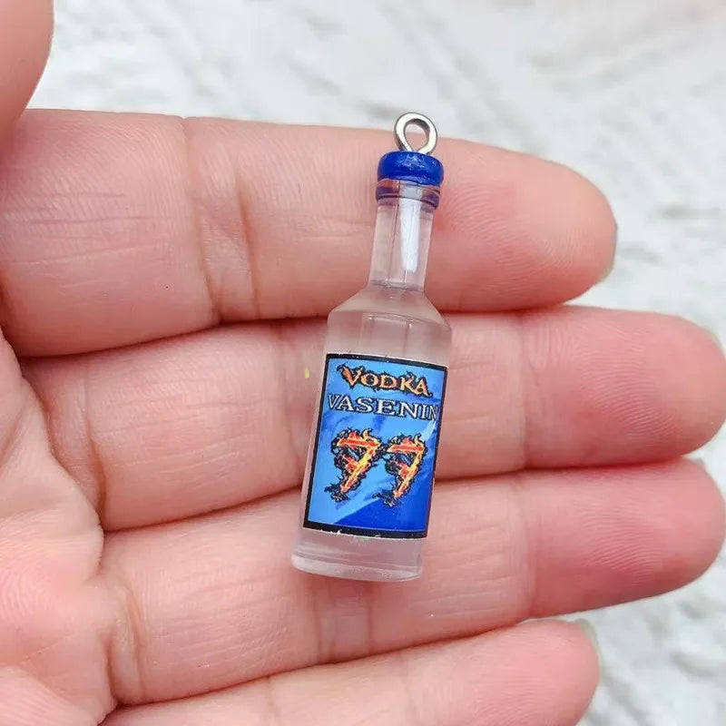 10pcs Mini Alcoholic Drink Bottle Resin Charms Popular Wine Bottles Pendant For Earring Keychain Diy Cute Jewelry Making