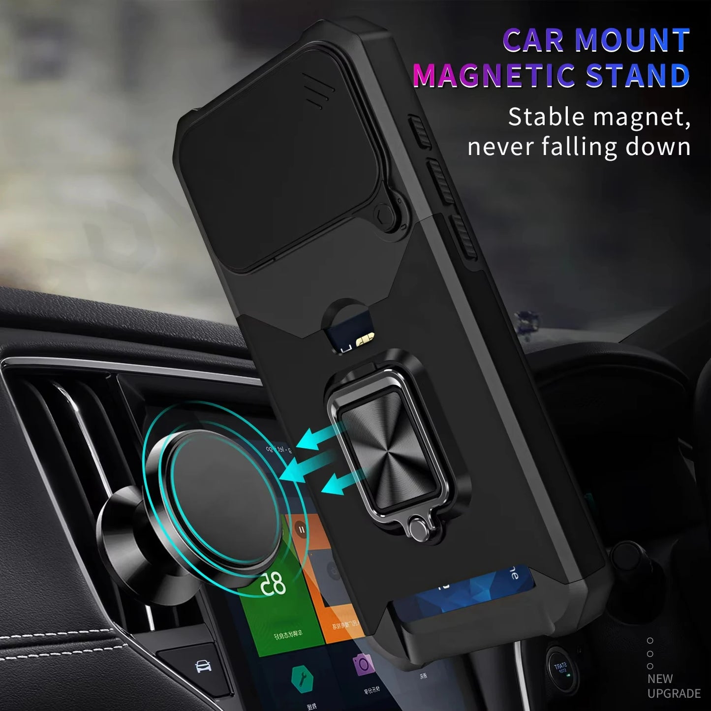 Case For iPhone 17 16 15 14 13 12 11  Pro Max XS Plus Slide Camera Card Holder Slot Duty Wallet Protective With Ring Stand Cover