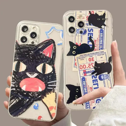 Doodle Angry Cat Case for Samsung Galaxy S25 S24 Ultra S23 S22 Plus S20 FE A56 A16 5G A15 A26 A36 A55 A35 A34 A54 Couple Cover