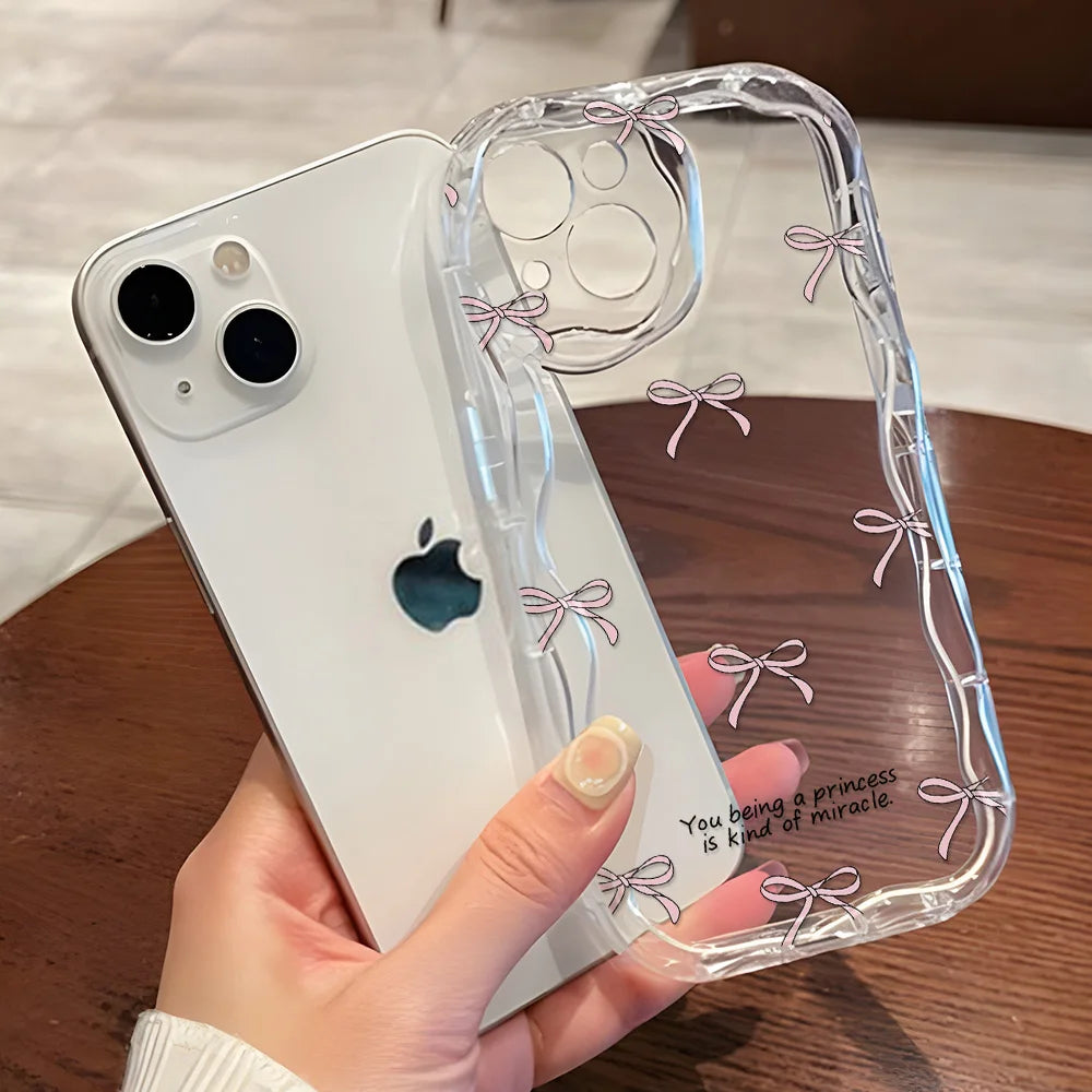 Clear Soft Curly Wave Case For Samsung A55 5G A54 A53 A52 A35 A34 A32 A24 A23 A22 A14 A13 A12 S24 Ultra S23 S22 S21 S20 FE Cover