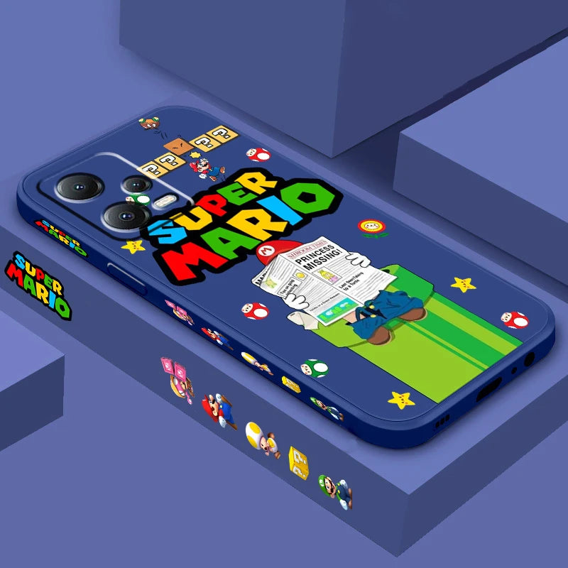 S-Super M-Marios B-Bros Cute Liquid Left Rope For Xiaomi Redmi Note 13 12 12S 12R 11 11T 11S 10 10S Pro Plus 5G TPU Phone Case