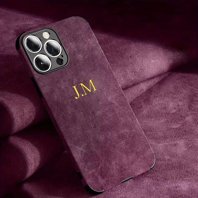 Personalized Initials Customized Name Case For iPhone 16 15 14 13 12 Pro Max Luxury suede Leather DIY Engraved Cover 11 Pro Max