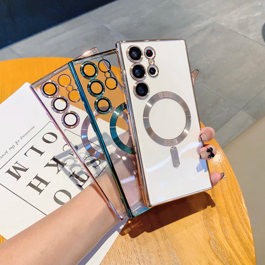 Luxury Plating For MagSafe Magnetic Case For Samsung Galaxy S22 S23 Ultra Plus Phone Cases Wireless Charge Soft Silicone Cover