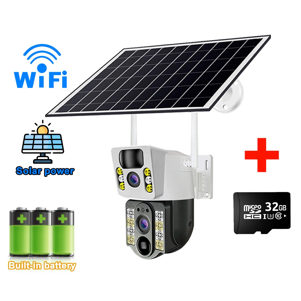 8PM Solar Camera 4K Dual lenses 4G Sim Wifi Outdoor Dual Lens PIR Human Detection IP66 Waterproof CCTV Video Surveillence