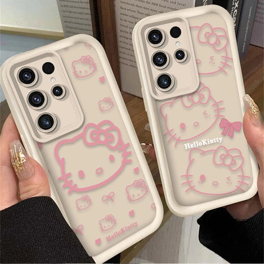 Pink Line Hello Kitty Case For Samsung Galaxy S23 S24 S25 Ultra S22 S21 Plus FE A56 A36 A26 A16 A06 A15 A25 A35 A55 5G Soft Etui
