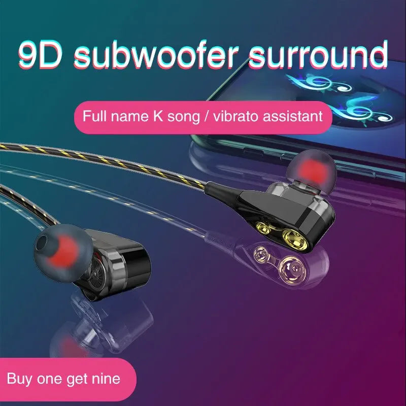 Explosive Double Moving Coil Headphones In Ear Subwoofer Cross Border Wire Controlled Fever Hifi Headphones With Shocking Sound