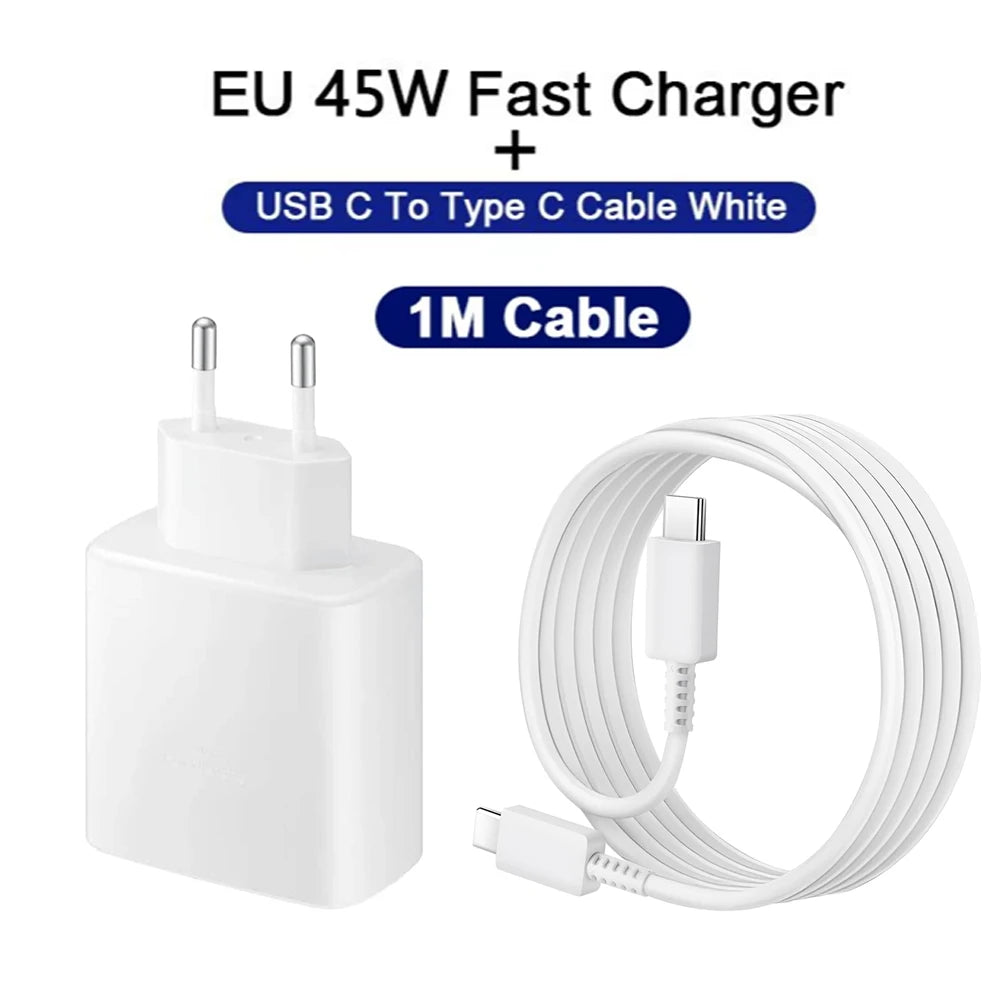 PD Charger 45W for Samsung Galaxy S23 S22 Fast Charging High Speed Type C Mobile Phone Adapter for IPhone Xiaomi
