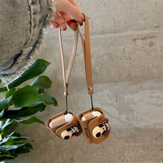 Cute Anime 3D Pilot Dog Cartoon Soft Leather Earphone Case For Airpods 3 Pro With Hand Strap Protective Cover For Airpods 1 2