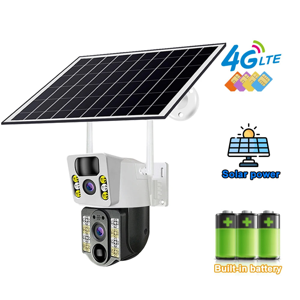 8PM Solar Camera 4K Dual lenses 4G Sim Wifi Outdoor Dual Lens PIR Human Detection IP66 Waterproof CCTV Video Surveillence