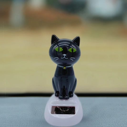 1pc Car Decoration Solar Energy Decoration Shaking Head Doll Cartoon Cat Shape Decoration Gift Creative Interior Automotive