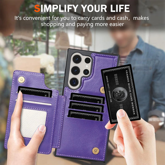 Wallet Magnetic Double Buckle RFID Blocking Card Slot Leather Case For Samsung Galaxy S25 Ultra S24 FE S23 Plus S22 S21 S20 FE