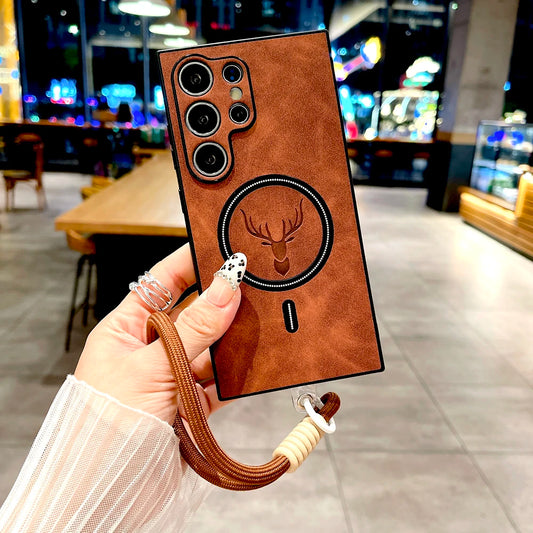 Faux Leather Retra Lanyard Case For Samsung Galaxy S25 S24 S23 S22 S21 Ultra Plus FE S25Ultra For Magsafe Wireless Charge Covers