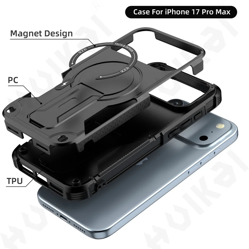Case For iPhone 17 16 15 14 13 12 Pro Max Plus Magnetic Protective Magsafe Shockproof Heavy Duty Drop Protection Kickstand Cover