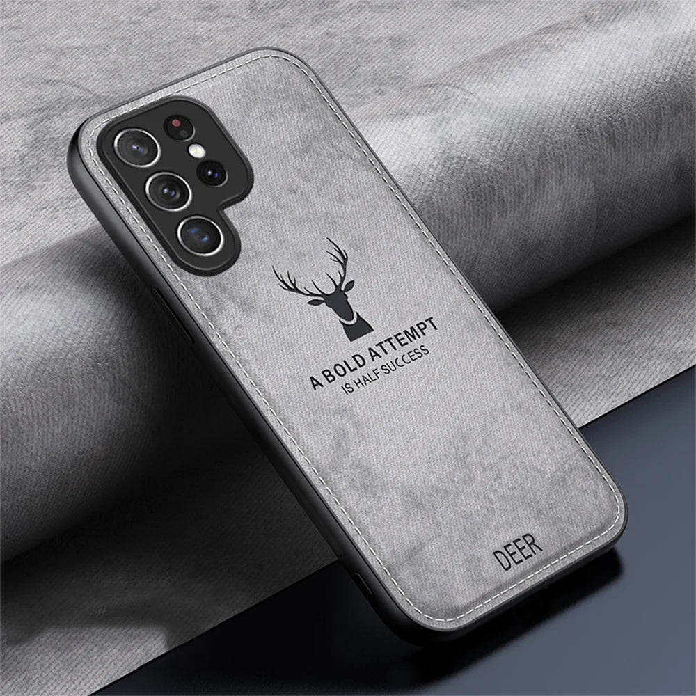 Business Fabric Pattern Deer Case For Samsung S25 S24 S23 S22 S21 Plus Ultra S20 FE Note20 A16 A36 A55 A54 A52 A35 A34 A32 A25