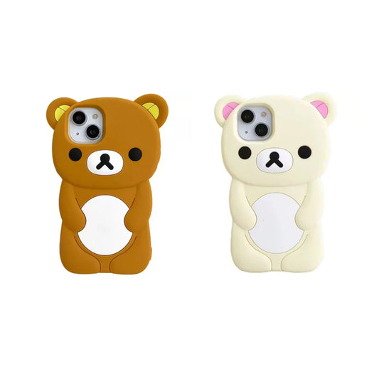 Cartoon Rilakkuma Bear Silicone Soft Cover Case For iPhone 16 15 14 13 12 11 Pro Max Plus Xs XR 6 7 8 Plus 5 5S 4 4S