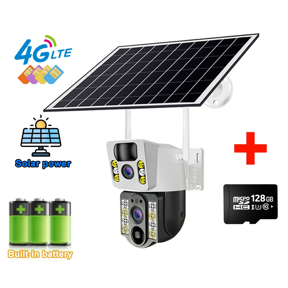 8PM Solar Camera 4K Dual lenses 4G Sim Wifi Outdoor Dual Lens PIR Human Detection IP66 Waterproof CCTV Video Surveillence