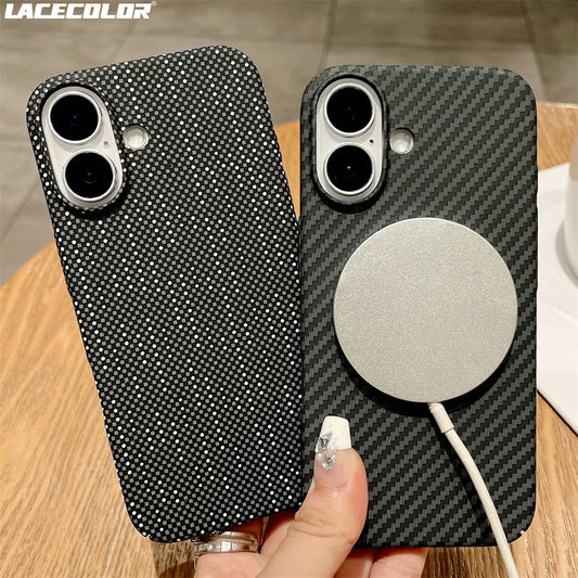 Luxury Carbon Fiber Kevlar Pattern For Magsafe Magnetic Case For iPhone 17 Air 16 15 14 Plus 13 12 11 Pro Max Shockproof Cover
