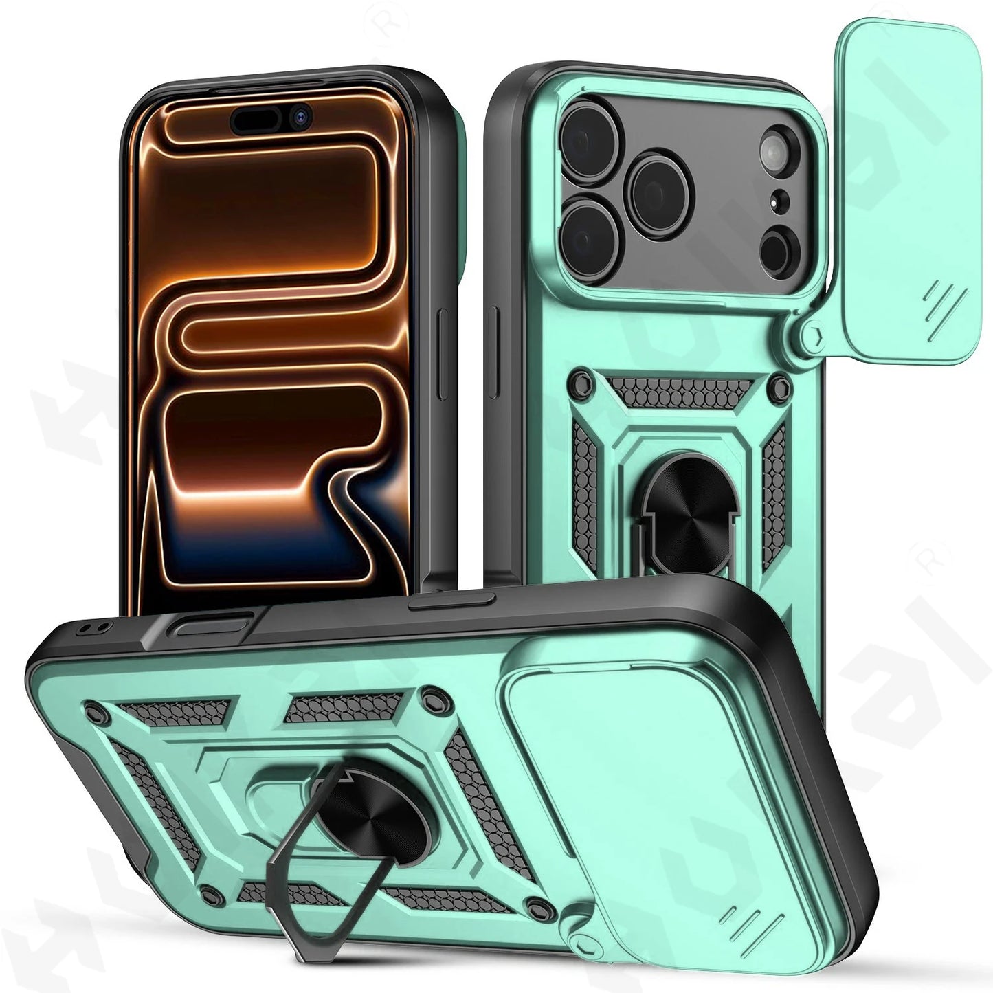 Shockproof Case For iPhone 17 16 15 14 13 12 11 Pro XS Max Plus Camera Lens Cover Phone Case with Ring Stand Armor rotate Cover