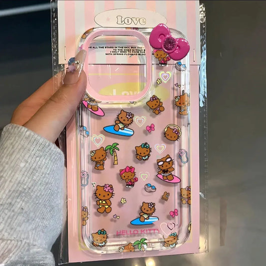 Hello Kitty Black Sexy Beach Phone Case For iPhone 16 15 14 13 12 11 Pro Max XR XS MAX 7 8 Plus Y2K Pink Girl Laser ShiningCover