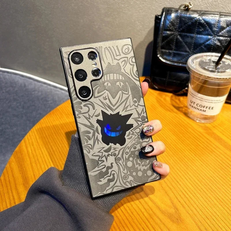 Japan Anime Pocket Monsters Pokémon Gengar Wrist Strap Holder Phone Case For Samsung Galaxy S 25 24 23 Ultra Puls Leather Cover