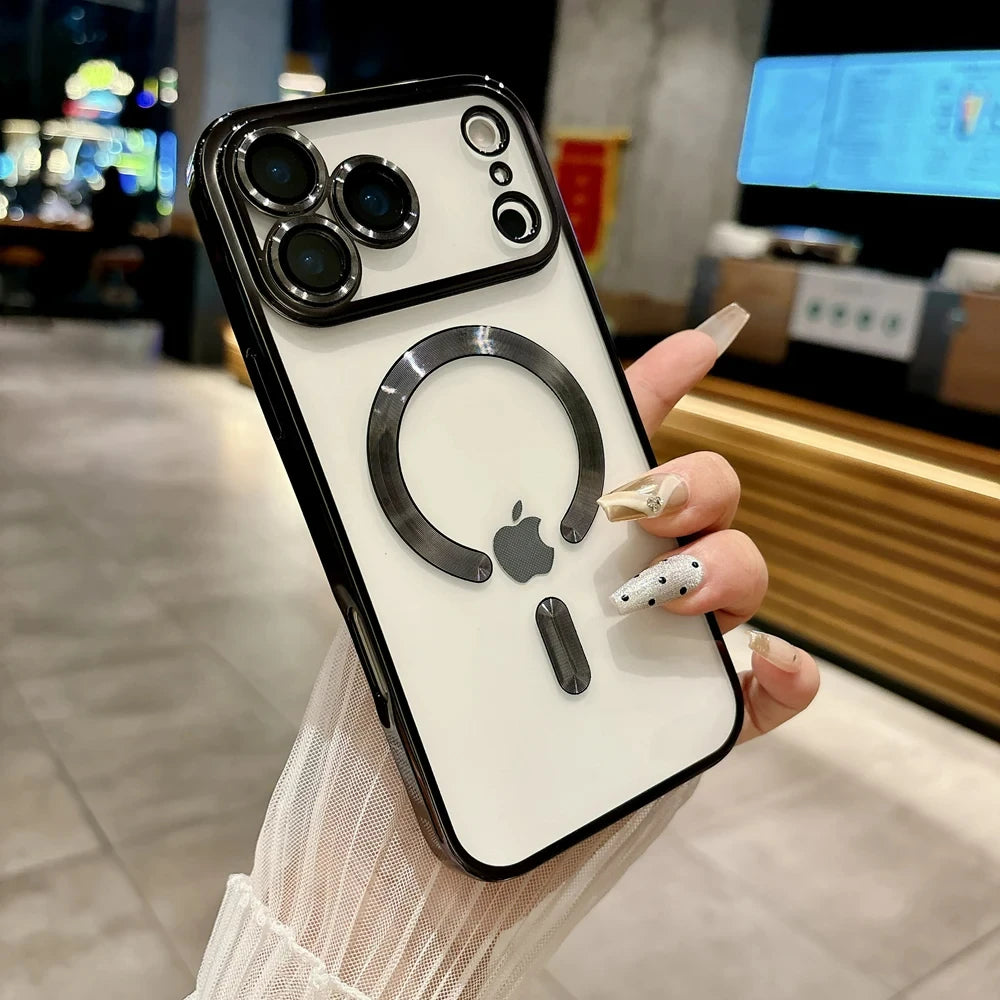 Luxury Magnetic For Magsafe Wireless Charge Plating Clear Case For iPhone 17 16 15 14 13 12 11 Pro Max Shockproof Silicone Cover