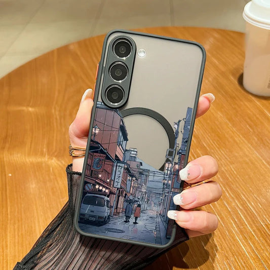 Magnetic For Magsafe Anime Town Print Case For Samsung Galaxy S25 Edge S24 S23 Ultra S22 S21 FE Capa A56 A55 A54 A35 5G Cover