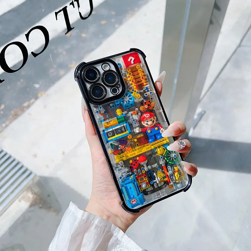 Luxury Plating Building Super Mario Clear Phone Case For Xiaomi Redmi Note 14 13 12 10 11 Pro 10S 9S Redmi 14C 13C 12C 9A 9i 9