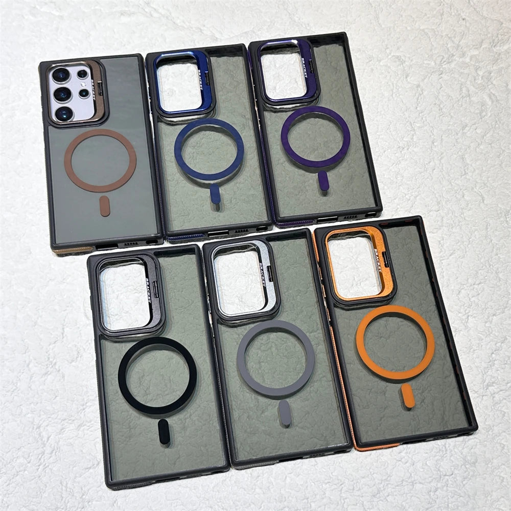 Folding Holder For Magsafe Clear Case For Samsung Galaxy S25 S22 Ultra S24 Plus S23 FE Magnetic Wirelesss Charge Lens Stand Cove