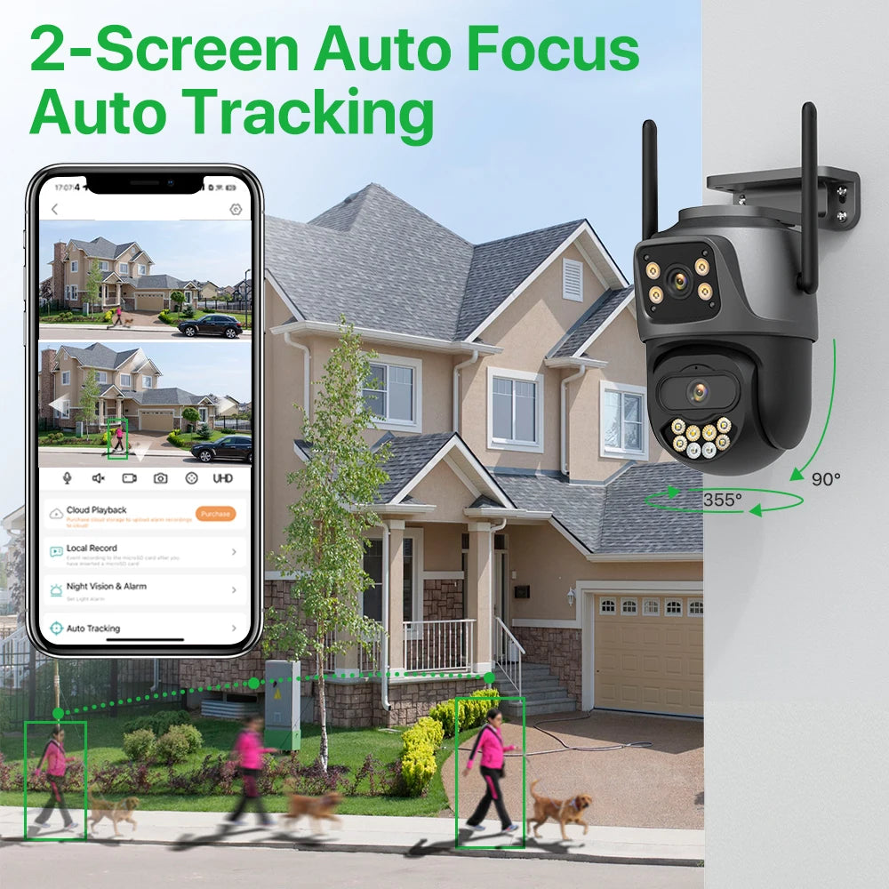 6K 9MP HD IP Camera Outdoor Three-Lens External WiFi Camera 4K/2K Dual Screen Security PTZ Cam Auto Tracking Surveillance iCSee