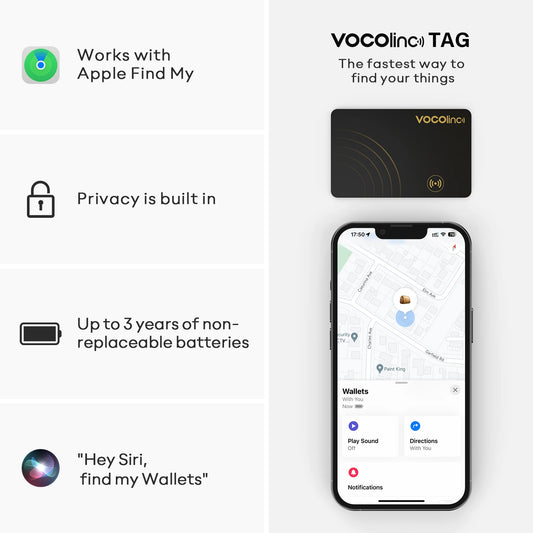2Pcs VOCOlinc Wallet Tracker Card, GPS Locator Smart Tag, Find My (IOS Only), Key Finder Bluetooth Tracker, No Charging Required
