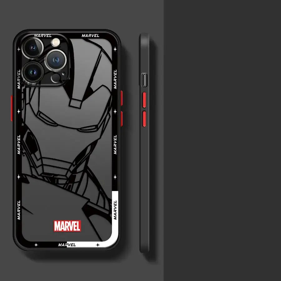 Phone Case for iPhone 16 15 11 12 13 14 Pro Max 16 Plus 12 Mini 7 8 MAX 16e Matte Soft Cover Shell Marvel Ironman Cool Logo