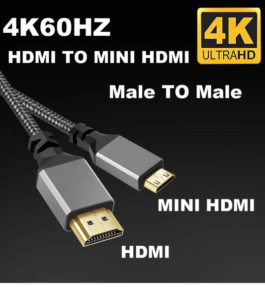 Nylon MINI HDMI To HDMI Cable HDMI2.0 MINIHDMI Male A Male 4K 60HZ HD 1080P Adapter Converter 1M 2M 3M 5M 10M Wire TV Camera