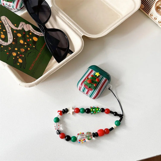 Cute 3D Christmas Tree headphone case for Apple Airpods 4 3 2 1 Pro Airpods Pro 2 silicone shockproof bead eardphone cover