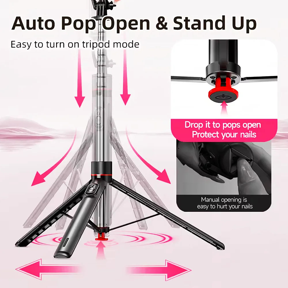 FANGTUOSI 2025 new 1.75M All In One Expandable Portable Phone Tripod Selfie Stick With Detachable BT Wireless Remote Compatible