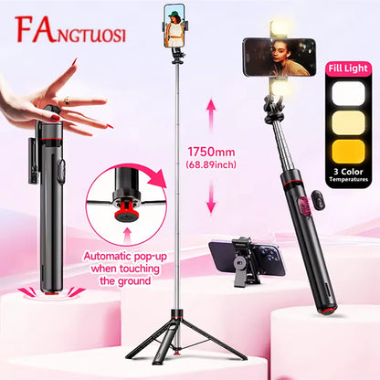 FANGTUOSI 2025 new 1.75M All In One Expandable Portable Phone Tripod Selfie Stick With Detachable BT Wireless Remote Compatible