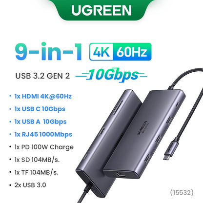 UGREEN Dual HDMI USB-C HUB 8K 4K HDMI Adapter 10 in 1 Splitter with RJ45 USB3.0 PD 100W Dock for MacBook Pro Air Laptop USB HUB