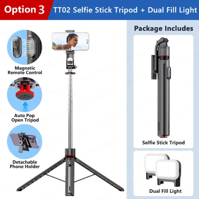 FANGTUOSI 2025 new 1.75M All In One Expandable Portable Phone Tripod Selfie Stick With Detachable BT Wireless Remote Compatible