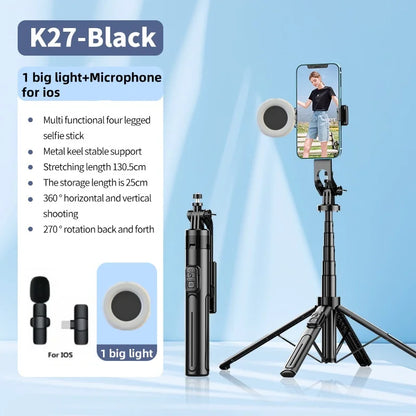 FANGTUOSI 2025 new Tripods For Mobile Phone Camera Holder Clip Smartphone Monopod With big light and microphone Stand For Phone