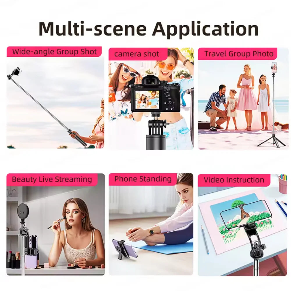 FANGTUOSI 2025 new 1.75M All In One Expandable Portable Phone Tripod Selfie Stick With Detachable BT Wireless Remote Compatible